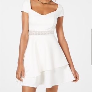 Lace-trim cap-sleeve fit & flair dress